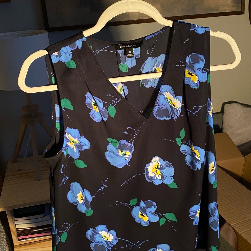 Banana Republic Black and Blue Floral Blouse